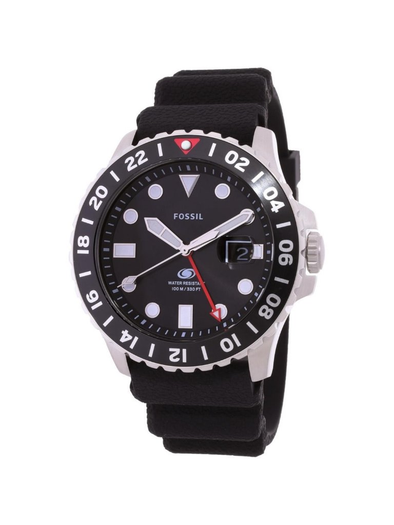 Nwt Fossil Blue Gmt Quartz Black Dial Mens Watch